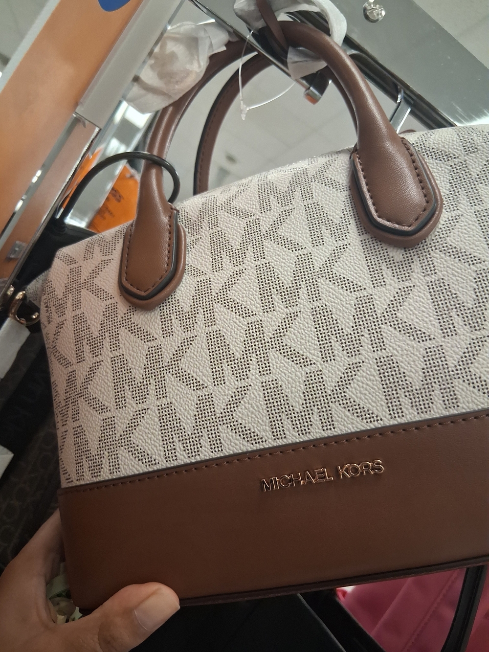Michael Kors Brown and Cream Logo Satchel
